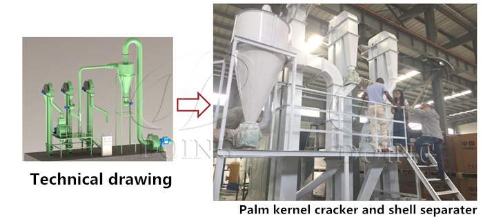 2-3 tons per hour palm kernel cracker and shell separator machine