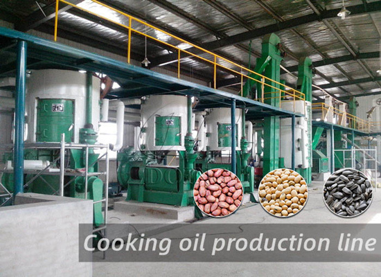 What machines does the cooking oil press production line include?