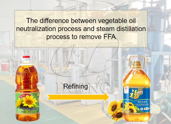 The difference between vegetable oil neutralization process and steam distillation process to remove FFA
