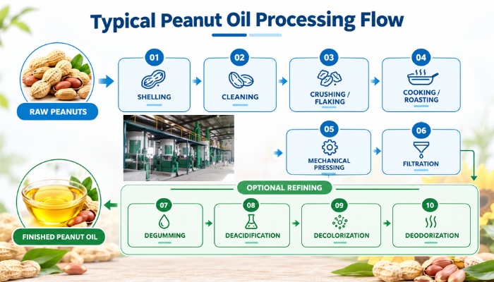 Peanut oil processing flow