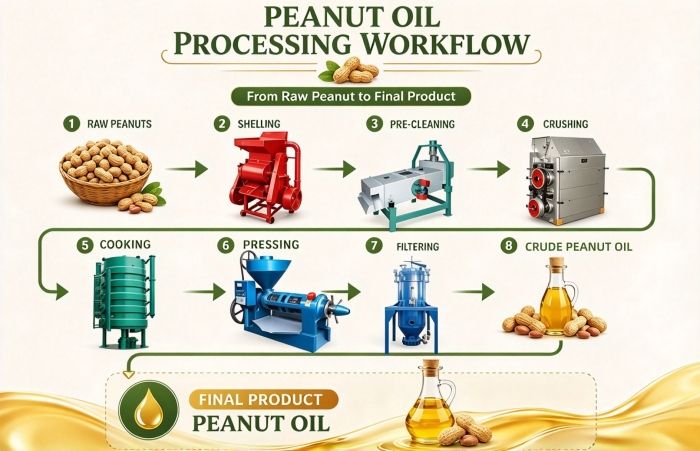 Peanut oil processing workflow