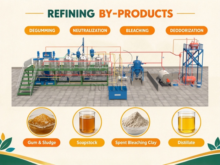 Byproducts of each stage of edible oil refining